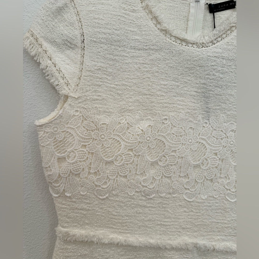 ZARA NWT White embroidered tweed mini dress | Size M - Picture 4 of 12